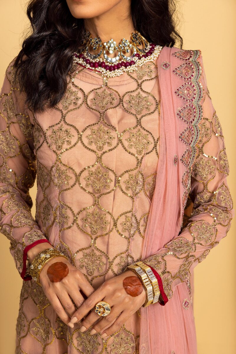 pink and gold Embroidered Suit - Image 4