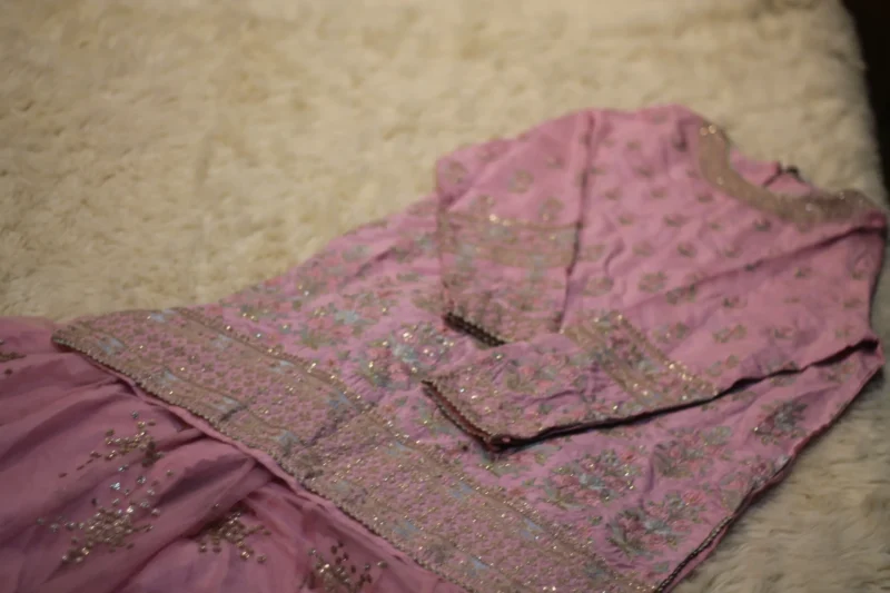 Baby Pink Embroidered Sharara Dress - Image 7