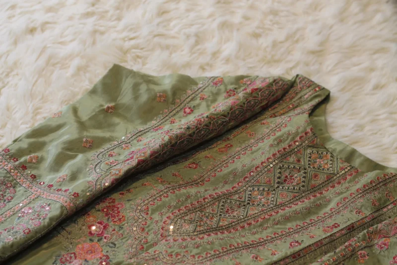 Embroidered Dyed Raw Silk Suit - Image 2