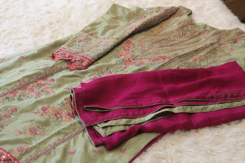 Embroidered Dyed Raw Silk Suit - Image 7