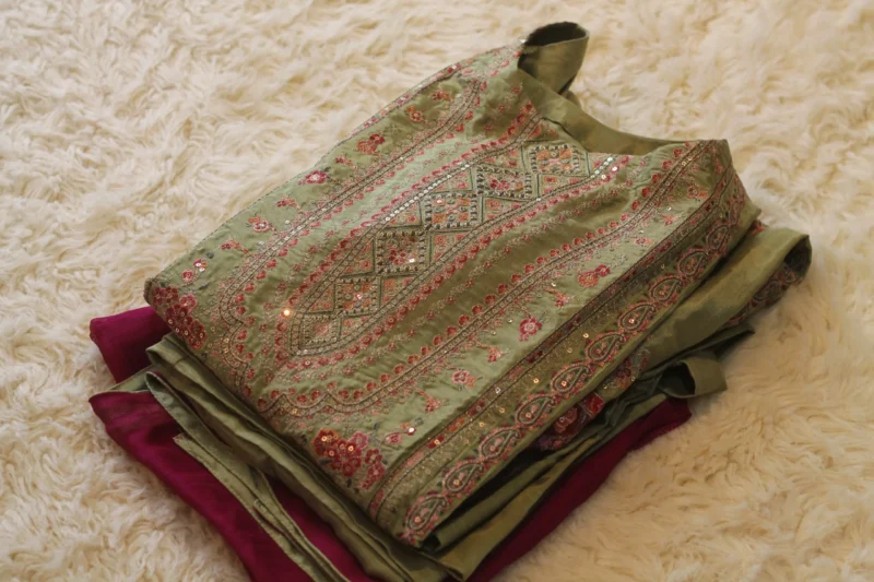 Embroidered Dyed Raw Silk Suit - Image 5