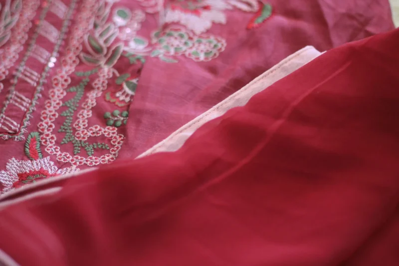 Deep Burgundy Embroidered Slub Filament Suit - Image 5