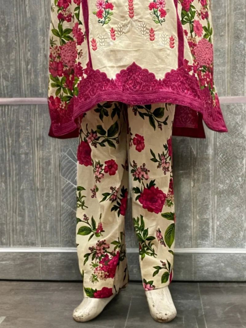 Shocking Pink Printed Lawn with Embroidered Suit - Image 3