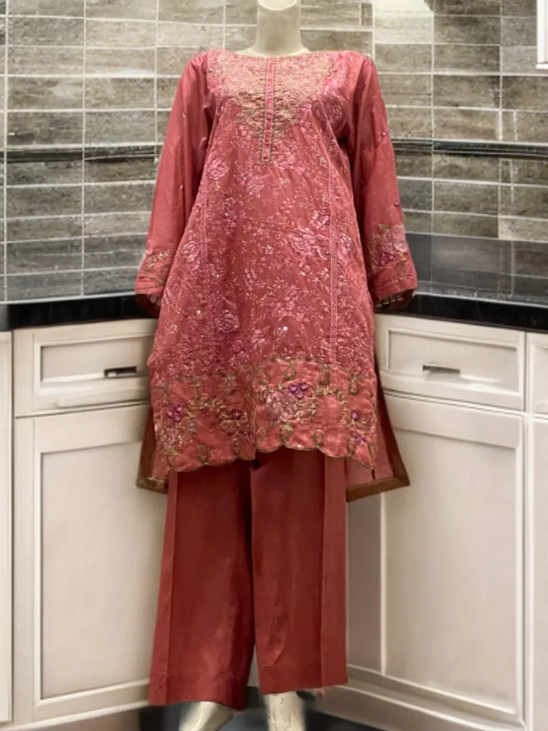 Elegant Pink Embroidered Suit