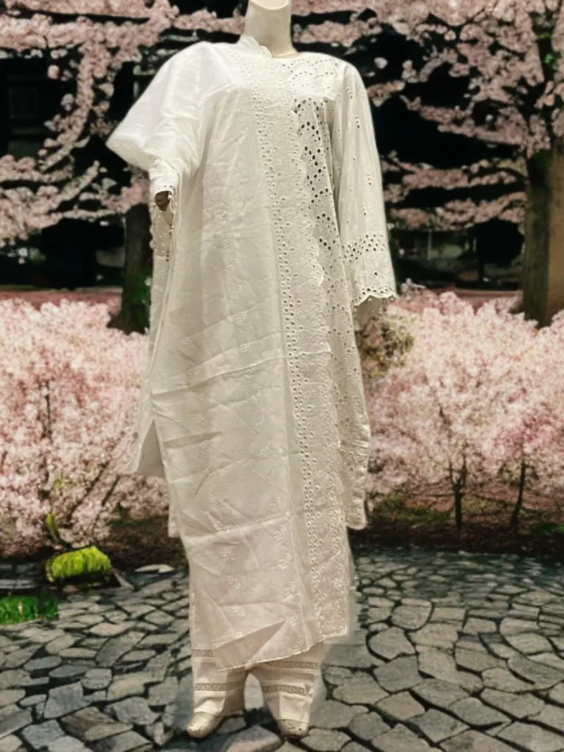 Lawn Fully Chicken Kari Suit with Embroidered Dupatta - Image 4