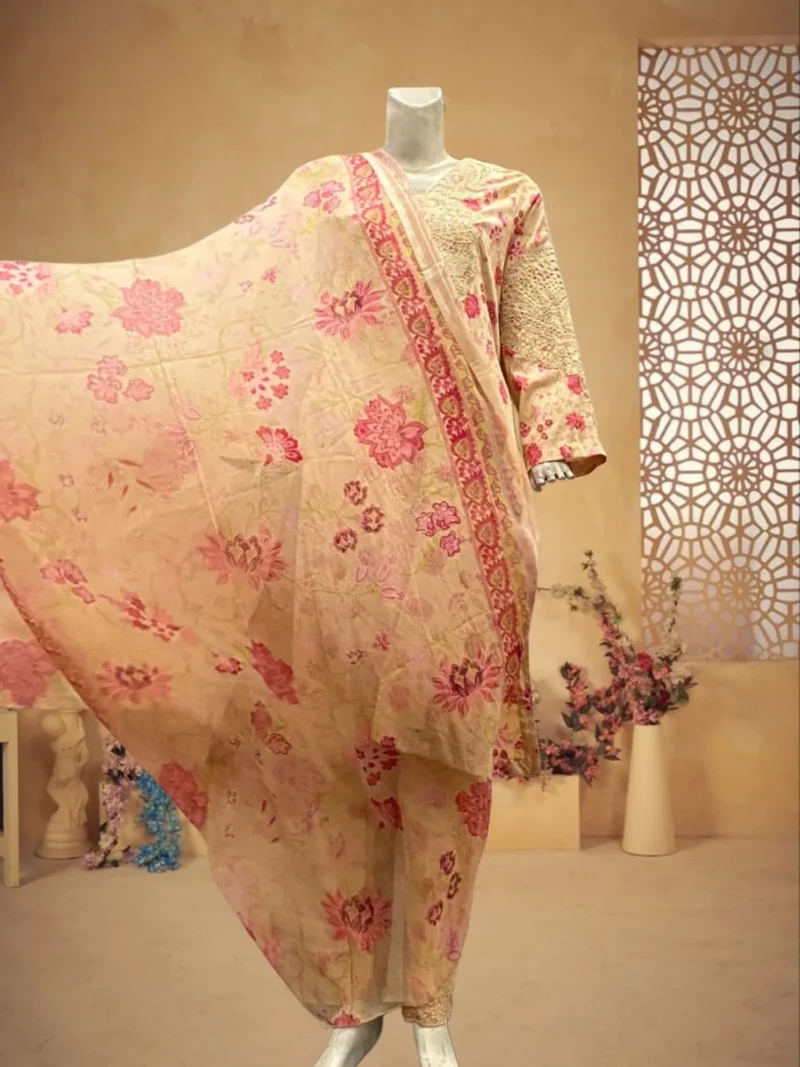 Printed Lawn Appliqué Embroidered Work Suit - Image 3