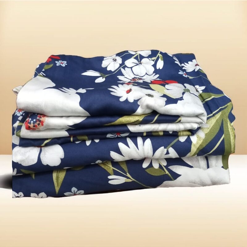 Dark Blue Milti Flowers Bedsheet - Image 2