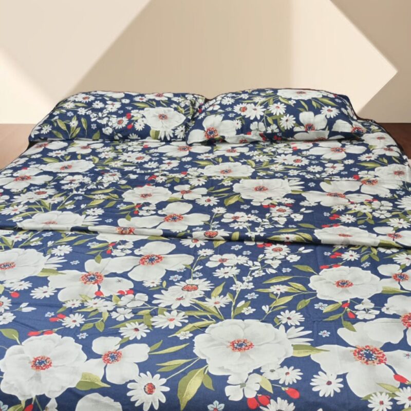 Dark Blue Milti Flowers Bedsheet