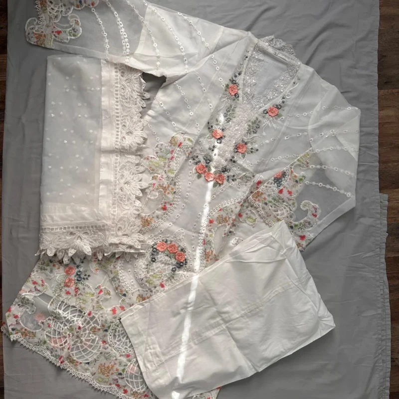 Embroidered Organza Off White Suit - Image 6