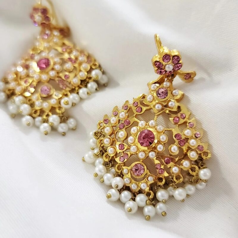 Elevate your elegance with our stunning Gold Plated with Zircons, Pearls and Stones Studded jewellery set, crafted to perfection for every special occasion - Image 2