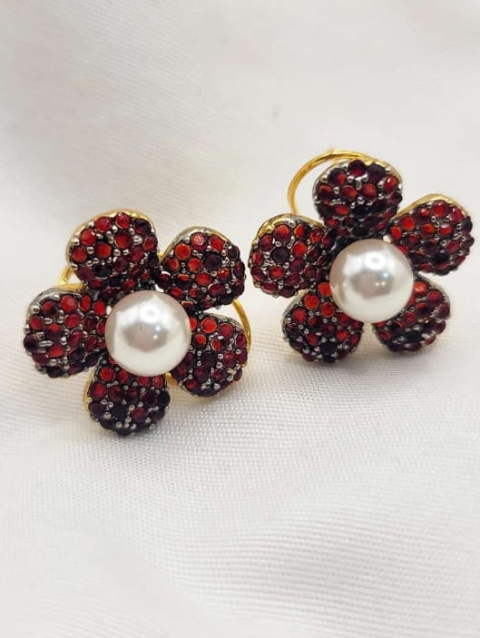 red pearl blossom elegant flower earrings